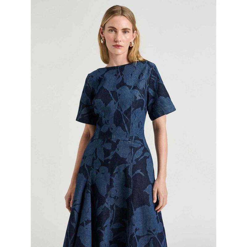 Veronika Maine Shadow Floral Denim Midi Dress image number 3
